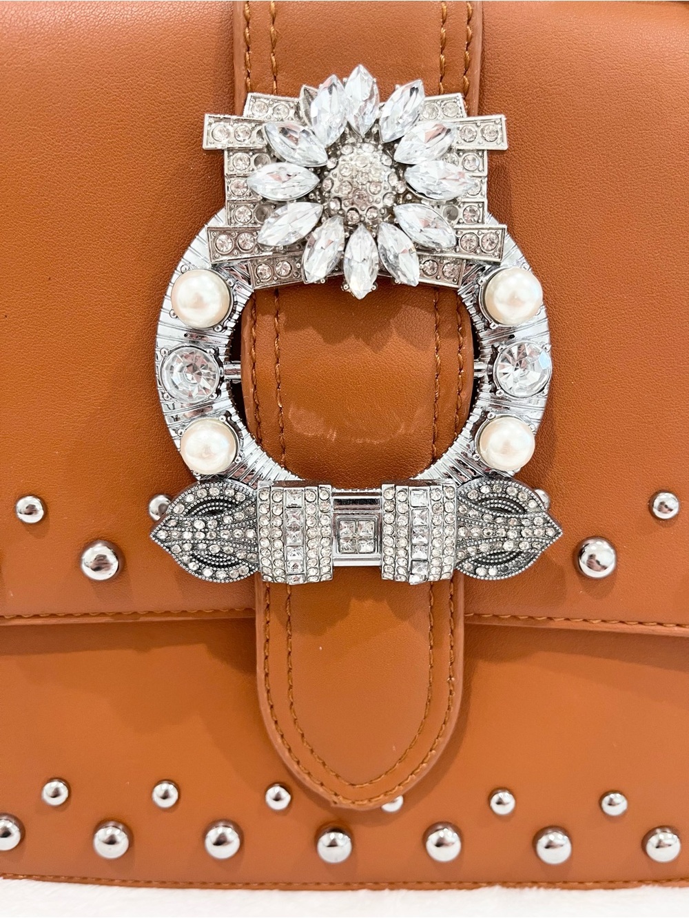 Western Brown Shoulder Bag Rhinestone Buckle Removable Strap New - Picture 4 of 9
